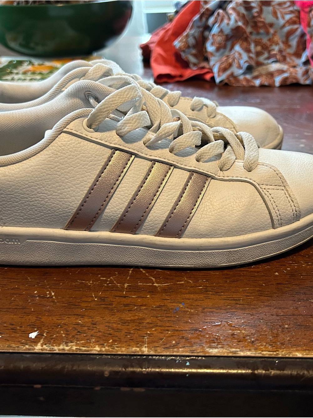 adidas White Sneakers with Rose Pink Stripes